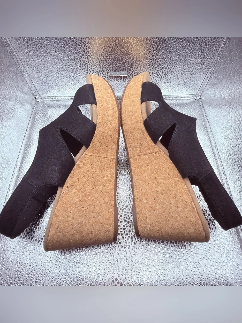 Clarks Black Suede Slingback Wedge Sandals